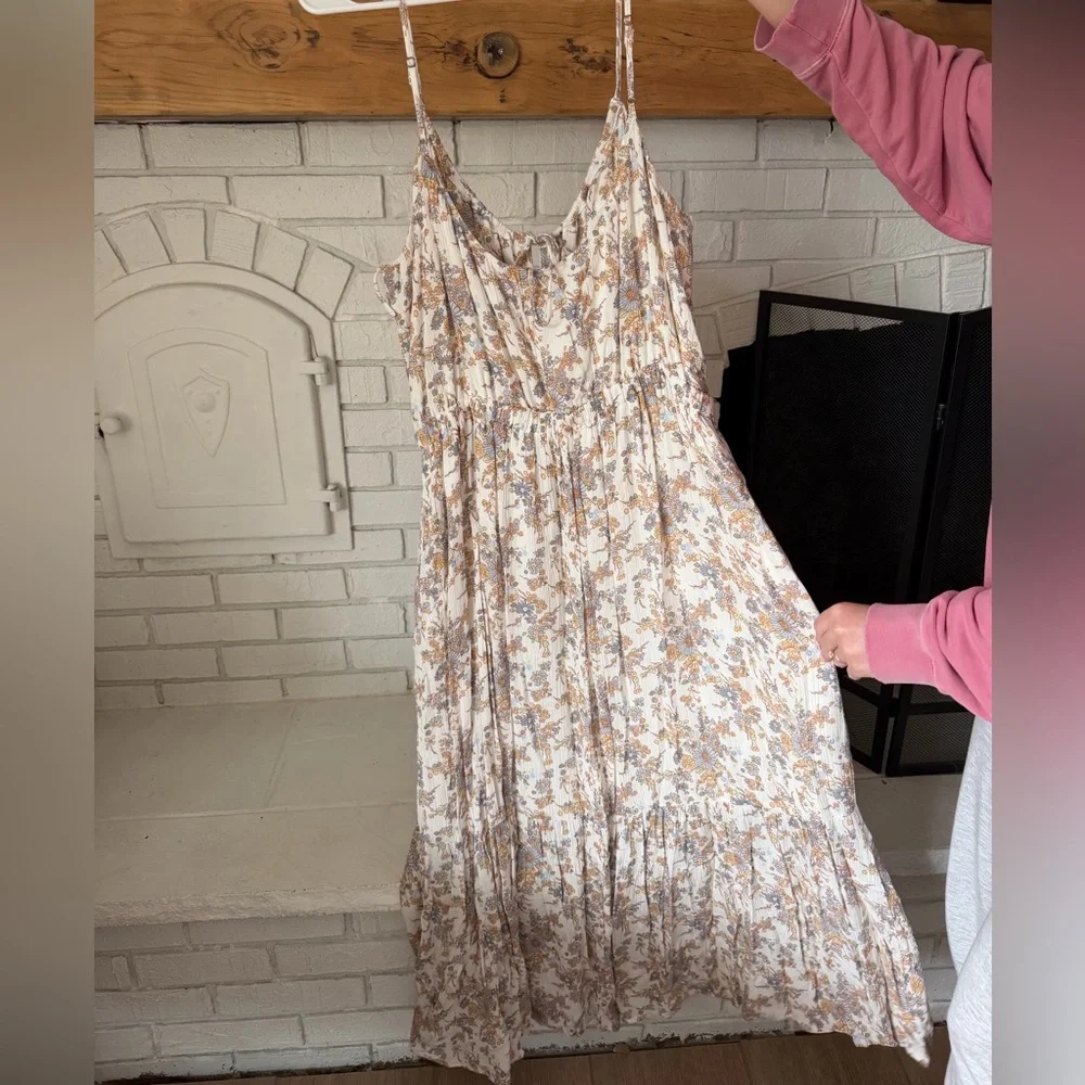 Abercrombie & Fitch Cream Maxi Dress with Tan Print